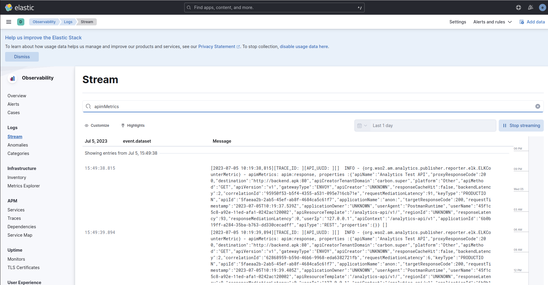 Kibana logs